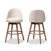 Baxton Studio Carra Mid-Century Modern Light Beige Fabric Upholstered Walnut-Finished Wood Swivel Bar Stool Set of 2 Baxton Studio-Bar Stools-Minimal And Modern - 1