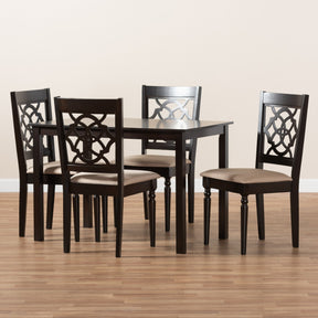 Baxton Studio Renaud Modern and Contemporary Sand Fabric Upholstered Espresso Brown Finished 5-Piece Wood Dining Set