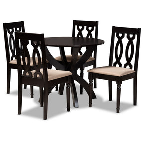 Baxton Studio Mona Modern and Contemporary Sand Fabric Upholstered and Dark Brown Finished Wood 5-Piece Dining Set Baxton Studio-Dining Sets-Minimal And Modern - 1