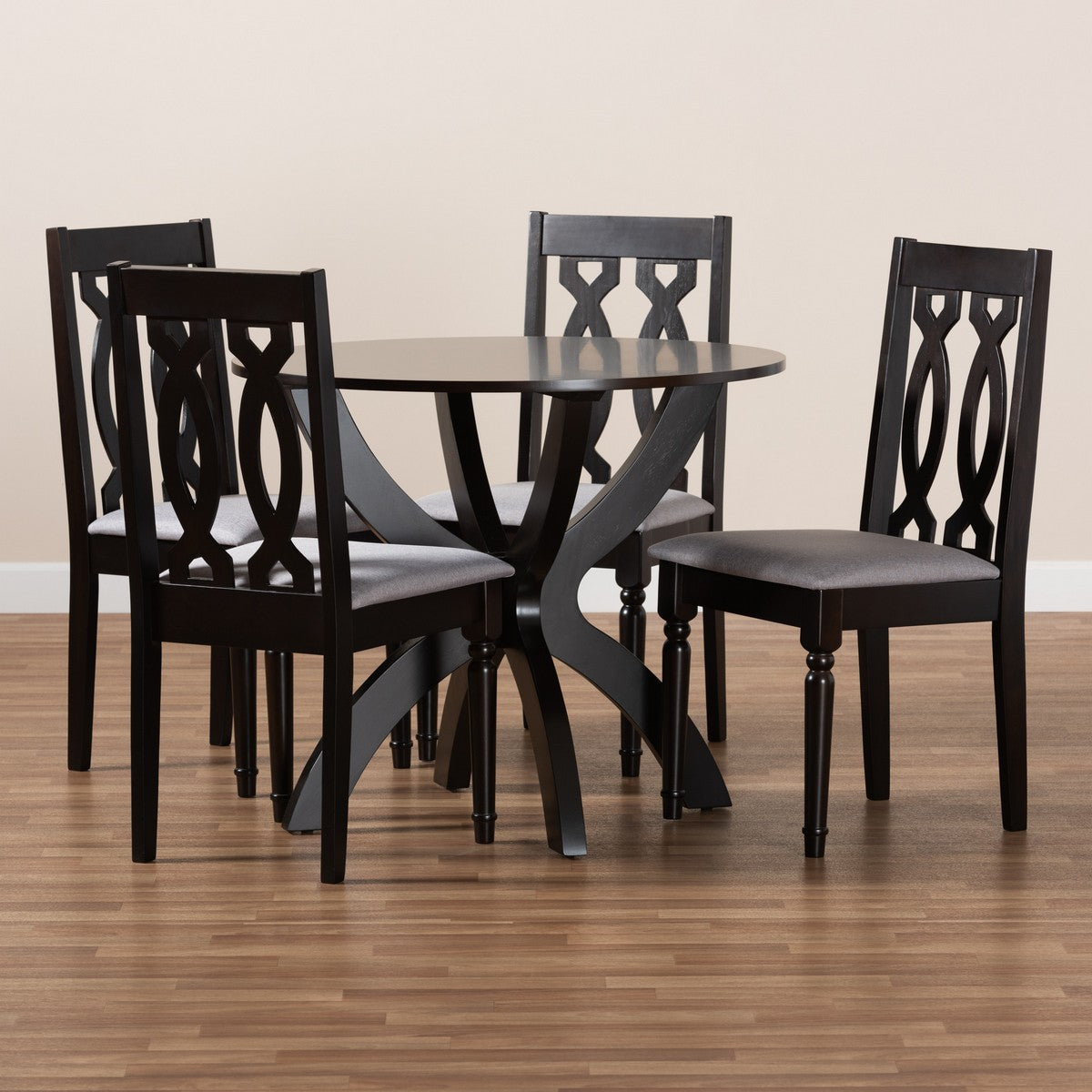 Baxton Studio Mona Modern and Contemporary Grey Fabric Upholstered and Dark Brown Finished Wood 5-Piece Dining Set