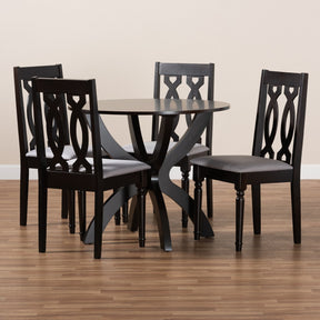 Baxton Studio Mona Modern and Contemporary Grey Fabric Upholstered and Dark Brown Finished Wood 5-Piece Dining Set