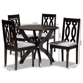 Baxton Studio Mona Modern and Contemporary Grey Fabric Upholstered and Dark Brown Finished Wood 5-Piece Dining Set