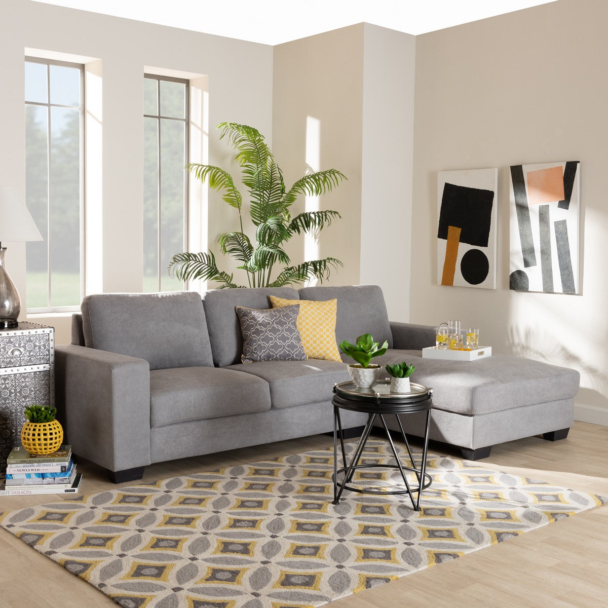 Baxton Studio Nevin Modern and Contemporary Light Grey Fabric Upholstered Sectional Sofa with Right Facing Chaise