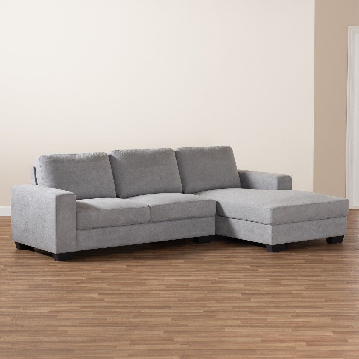 Baxton Studio Nevin Modern and Contemporary Light Grey Fabric Upholstered Sectional Sofa with Right Facing Chaise