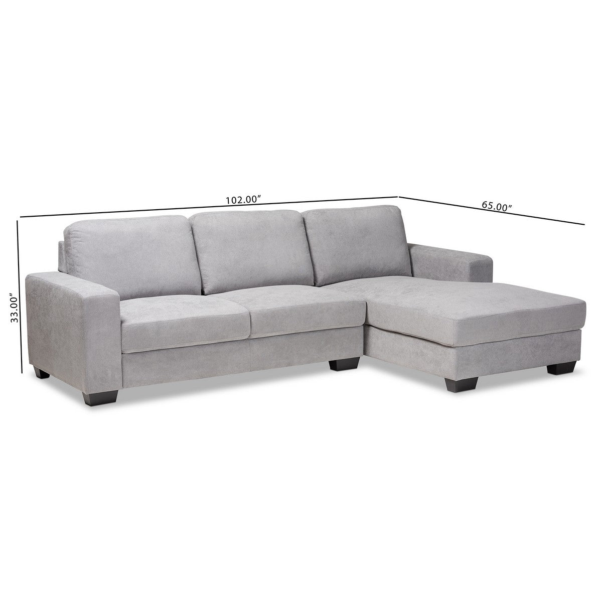 Baxton Studio Nevin Modern and Contemporary Light Grey Fabric Upholstered Sectional Sofa with Right Facing Chaise