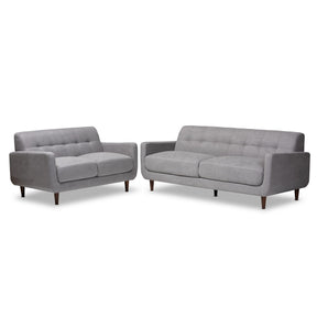 Baxton Studio Allister Mid-Century Modern Light Grey Fabric Upholstered 2-Piece Living Room Set Baxton Studio-Living Room Sets-Minimal And Modern - 1