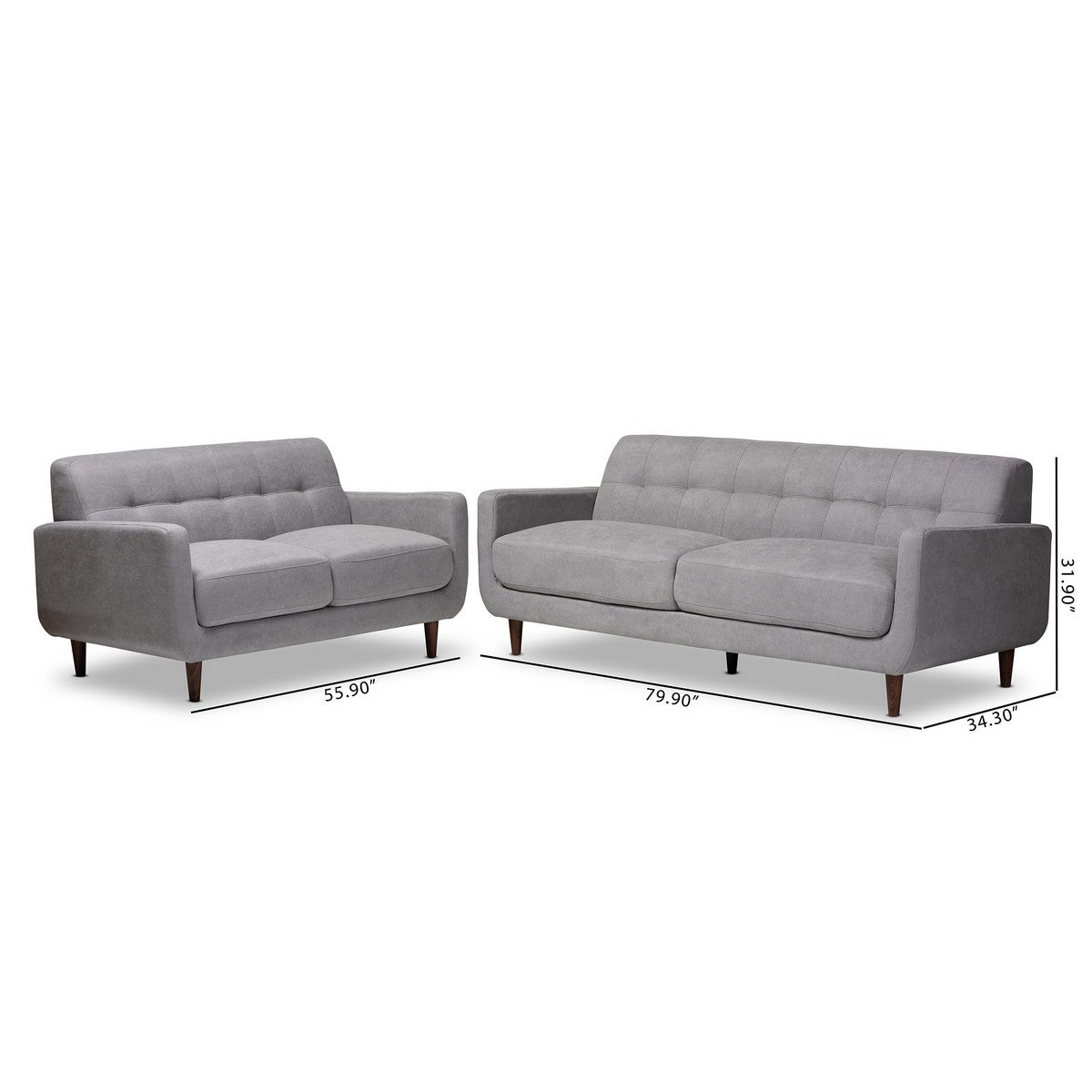 Baxton Studio Allister Mid-Century Modern Light Grey Fabric Upholstered 2-Piece Living Room Set