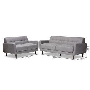 Baxton Studio Allister Mid-Century Modern Light Grey Fabric Upholstered 2-Piece Living Room Set