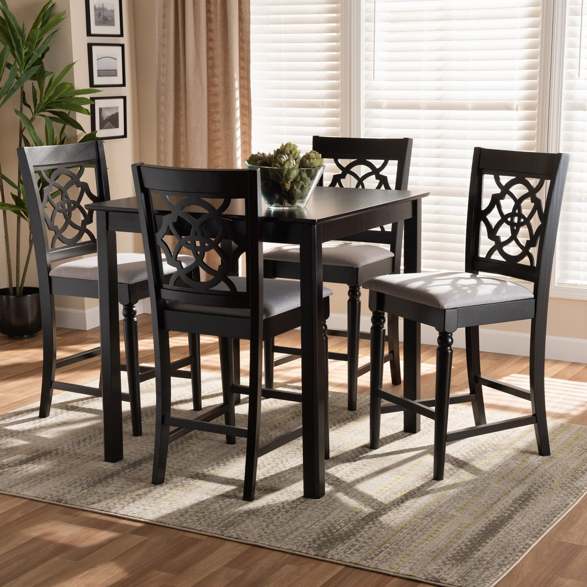 Baxton Studio Arden Modern and Contemporary Grey Fabric Upholstered Espresso Brown Finished 5-Piece Wood Pub Set