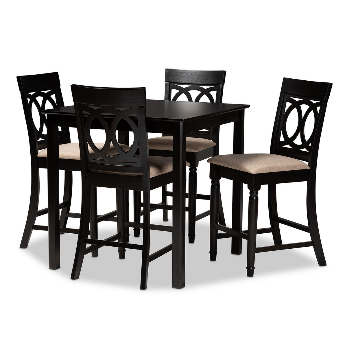 Baxton Studio Verina Modern and Contemporary Sand Fabric Upholstered Espresso Brown Finished 5-Piece Wood Pub Set Baxton Studio-Pub Sets-Minimal And Modern - 1