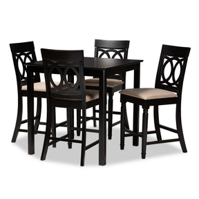 Baxton Studio Verina Modern and Contemporary Sand Fabric Upholstered Espresso Brown Finished 5-Piece Wood Pub Set Baxton Studio-Pub Sets-Minimal And Modern - 1