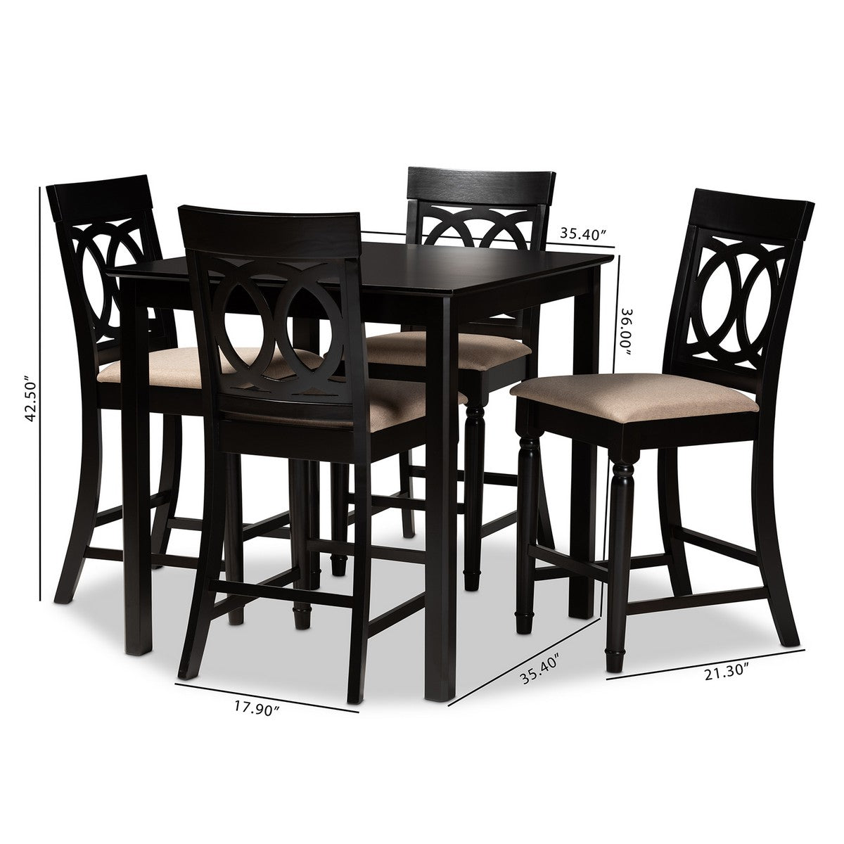 Baxton Studio Verina Modern and Contemporary Sand Fabric Upholstered Espresso Brown Finished 5-Piece Wood Pub Set