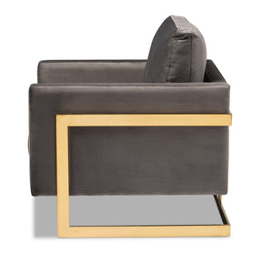 Baxton Studio Matteo Glam and Luxe Grey Velvet Fabric Upholstered Gold Finished Armchair