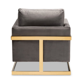 Baxton Studio Matteo Glam and Luxe Grey Velvet Fabric Upholstered Gold Finished Armchair