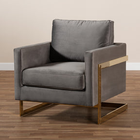 Baxton Studio Matteo Glam and Luxe Grey Velvet Fabric Upholstered Gold Finished Armchair