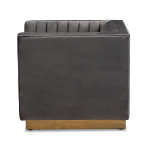 Baxton Studio Aveline Glam and Luxe Grey Velvet Fabric Upholstered Brushed Gold Finished Armchair