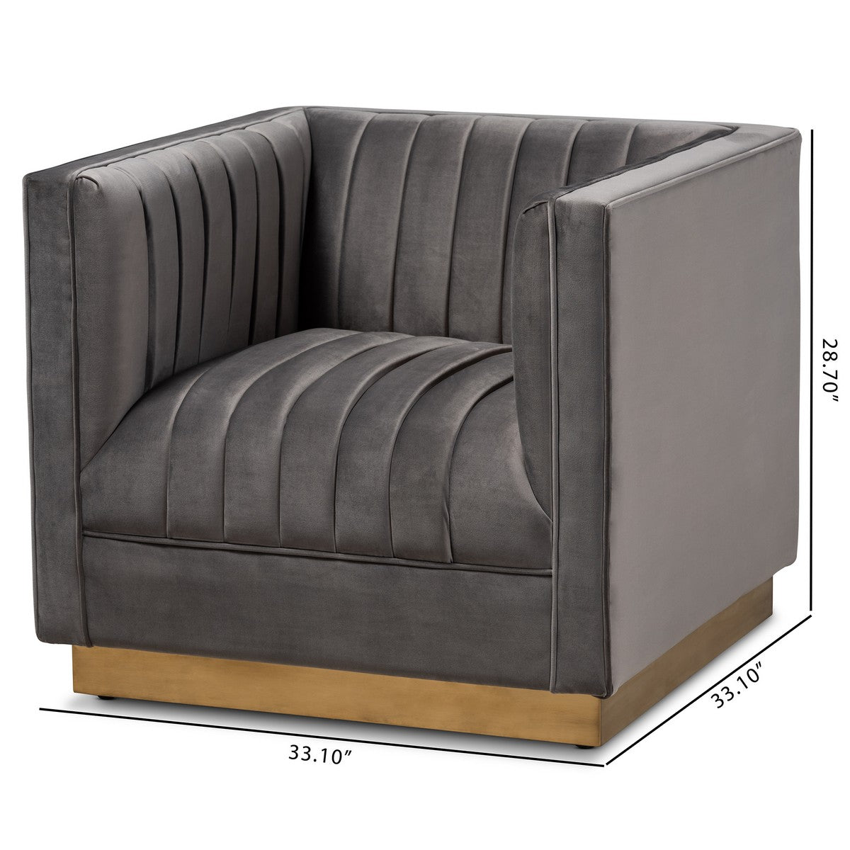 Baxton Studio Aveline Glam and Luxe Grey Velvet Fabric Upholstered Brushed Gold Finished Armchair