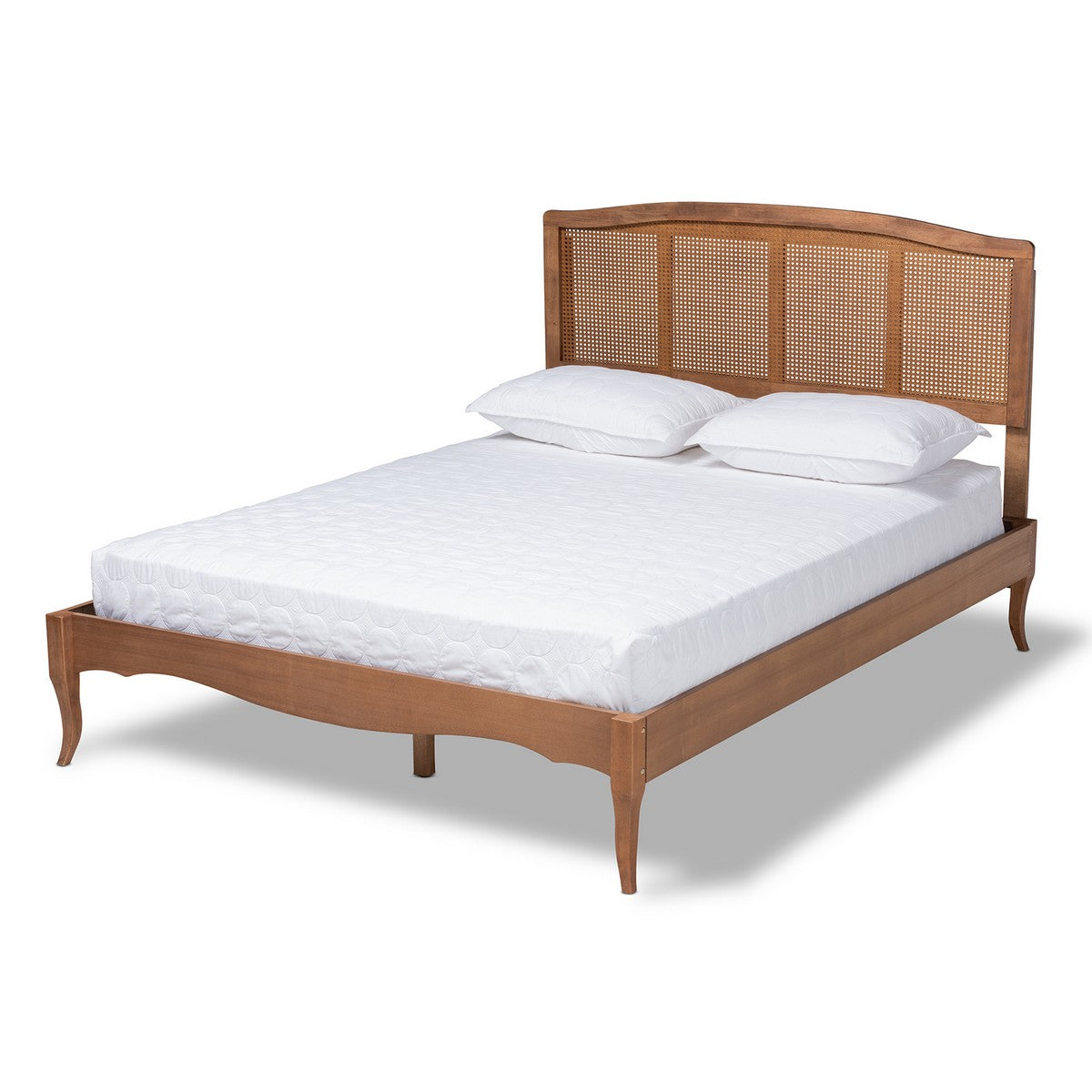 Baxton Studio Marieke Vintage French Inspired Ash Wanut Finished Wood and Synthetic Rattan Queen Size Platform Bed Baxton Studio- Beds (Platform)-Minimal And Modern - 1