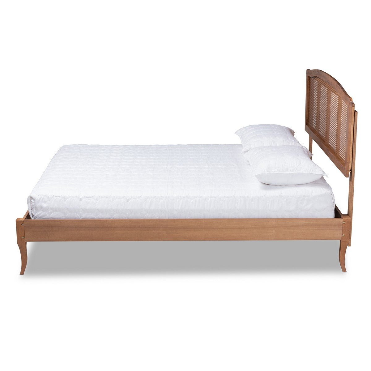 Baxton Studio Marieke Vintage French Inspired Ash Wanut Finished Wood and Synthetic Rattan Queen Size Platform Bed