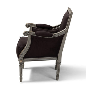 Baxton Studio Georgette Classic and Traditional French Inspired Brown Velvet Upholstered Grey Finished Armchair with Goldleaf Detailing