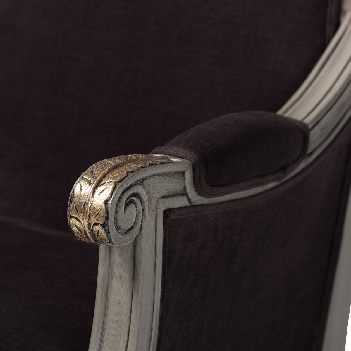 Baxton Studio Georgette Classic and Traditional French Inspired Brown Velvet Upholstered Grey Finished Armchair with Goldleaf Detailing