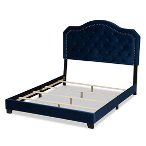 Baxton Studio Samantha Modern and Contemporary Navy Blue Velvet Fabric Upholstered King Size Button Tufted Bed