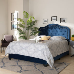 Baxton Studio Samantha Modern and Contemporary Navy Blue Velvet Fabric Upholstered King Size Button Tufted Bed