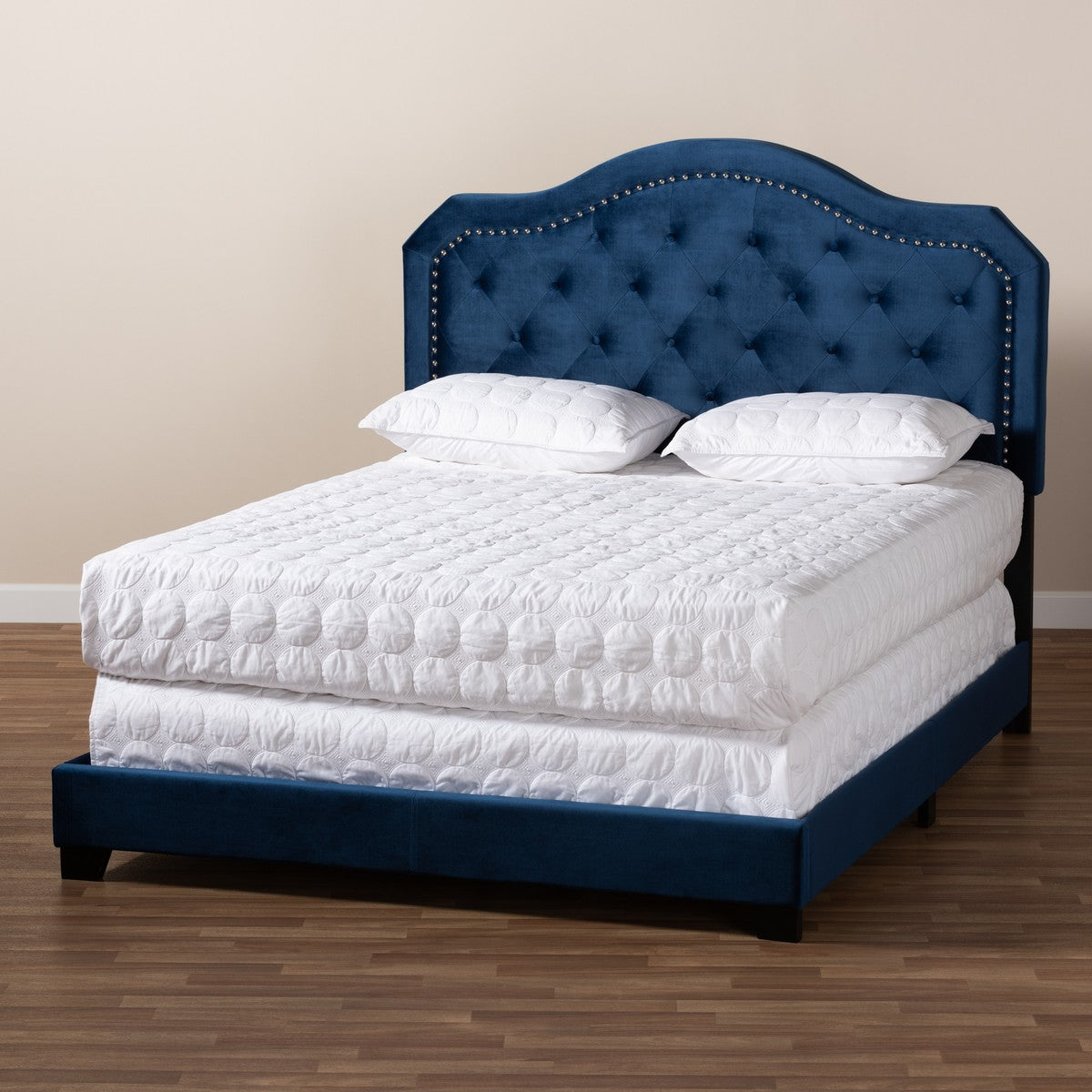 Baxton Studio Samantha Modern and Contemporary Navy Blue Velvet Fabric Upholstered King Size Button Tufted Bed