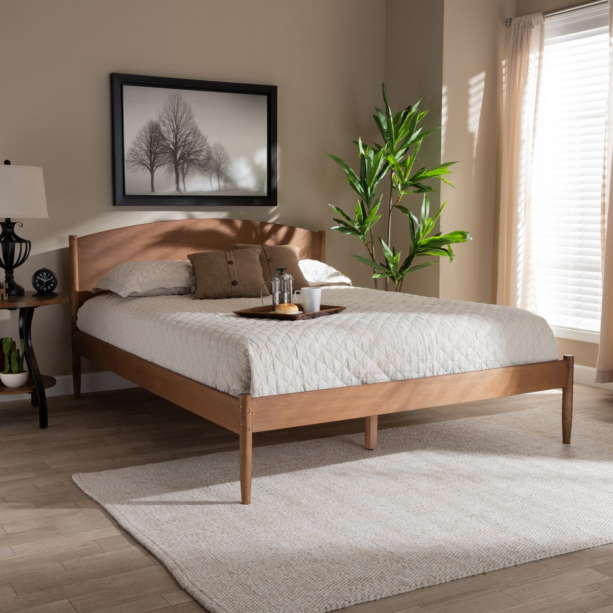 Baxton Studio Leanora Mid-Century Modern Ash Wanut Finished Full Size Wood Platform Bed