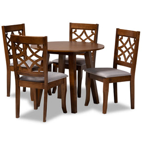 Baxton Studio Mya Modern and Contemporary Grey Fabric Upholstered and Walnut Brown Finished Wood 5-Piece Dining Set Baxton Studio-Dining Sets-Minimal And Modern - 1