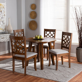 Baxton Studio Mya Modern and Contemporary Grey Fabric Upholstered and Walnut Brown Finished Wood 5-Piece Dining Set