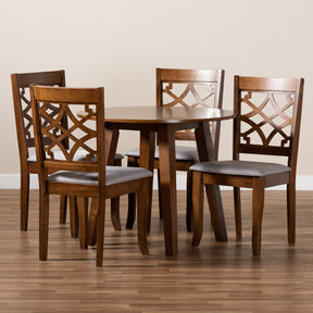 Baxton Studio Mya Modern and Contemporary Grey Fabric Upholstered and Walnut Brown Finished Wood 5-Piece Dining Set