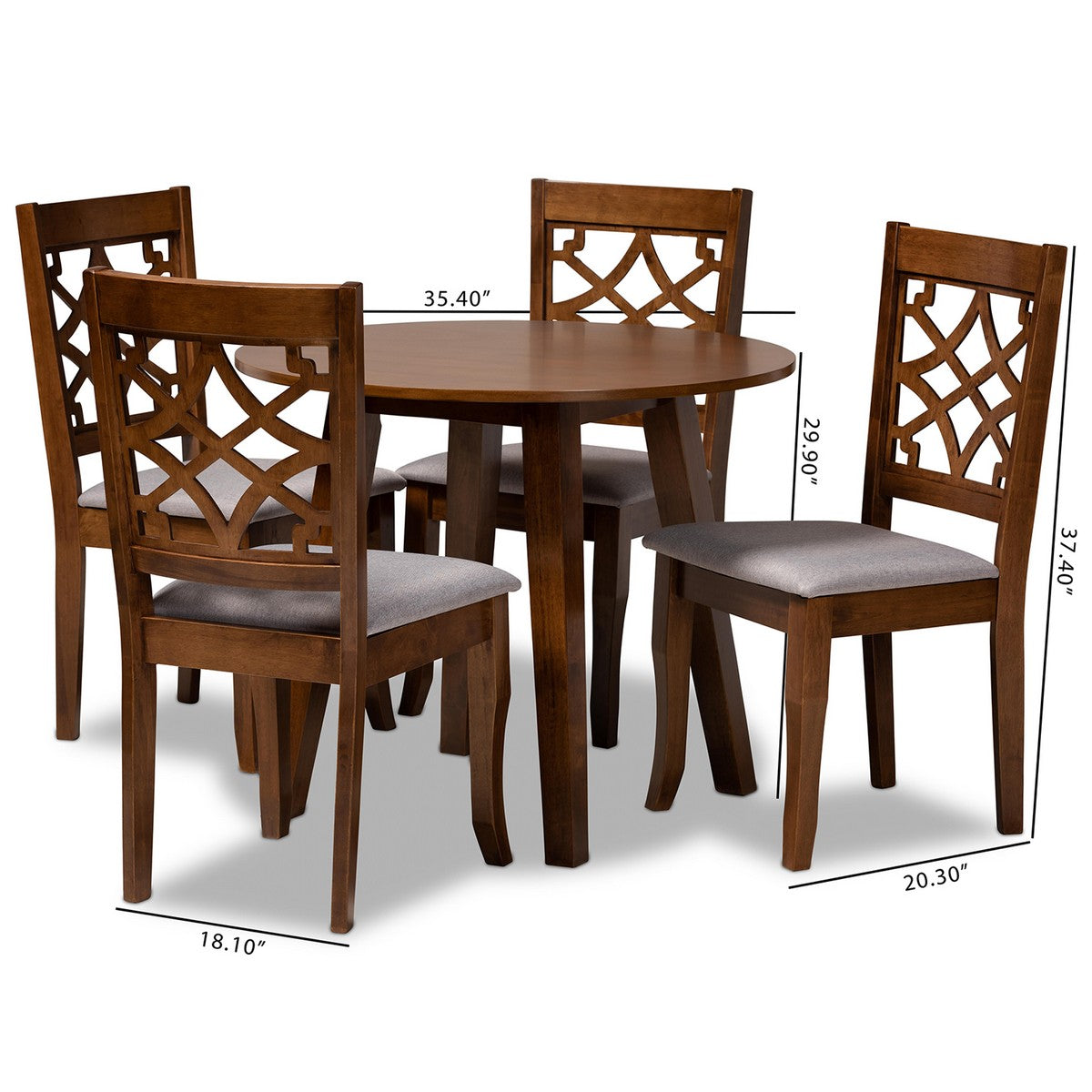 Baxton Studio Mya Modern and Contemporary Grey Fabric Upholstered and Walnut Brown Finished Wood 5-Piece Dining Set