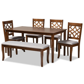 Baxton Studio Dori Modern and Contemporary Grey Fabric Upholstered and Walnut Brown Finished Wood 6-Piece Dining Set Baxton Studio-Dining Sets-Minimal And Modern - 1