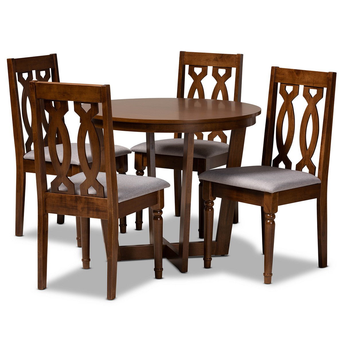 Baxton Studio Julie Modern and Contemporary Grey Fabric Upholstered and Walnut Brown Finished Wood 5-Piece Dining Set Baxton Studio-Dining Sets-Minimal And Modern - 1