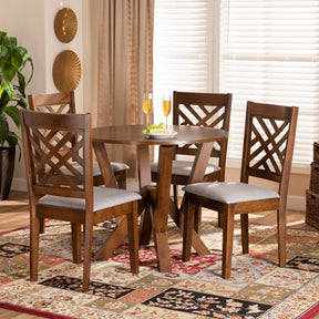 Baxton Studio Elise Modern and Contemporary Grey Fabric Upholstered and Walnut Brown Finished Wood 5-Piece Dining Set