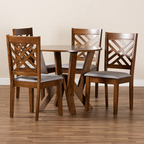 Baxton Studio Elise Modern and Contemporary Grey Fabric Upholstered and Walnut Brown Finished Wood 5-Piece Dining Set