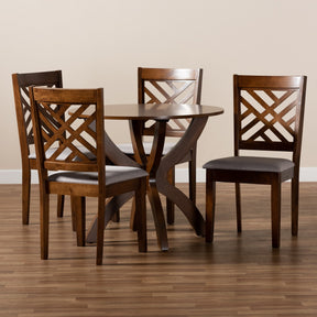 Baxton Studio Edona Modern and Contemporary Grey Fabric Upholstered and Walnut Brown Finished Wood 5-Piece Dining Set