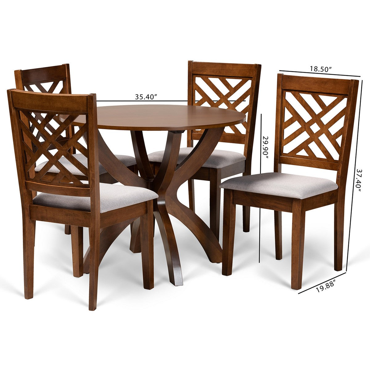 Baxton Studio Edona Modern and Contemporary Grey Fabric Upholstered and Walnut Brown Finished Wood 5-Piece Dining Set