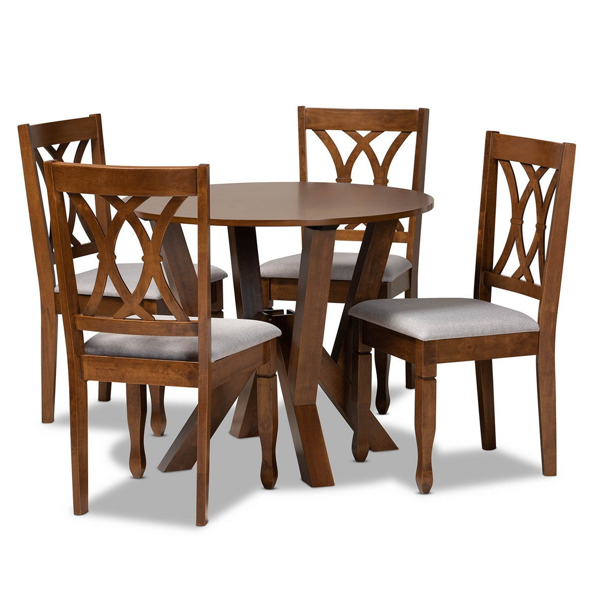 Baxton Studio Irene Modern and Contemporary Grey Fabric Upholstered and Walnut Brown Finished Wood 5-Piece Dining Set Baxton Studio- Dining Sets-Minimal And Modern - 1