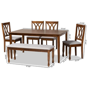 Baxton Studio Reneau Modern and Contemporary Grey Fabric Upholstered and Walnut Brown Finished Wood 6-Piece Dining Set