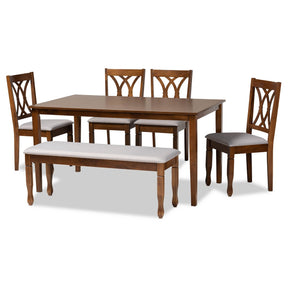 Baxton Studio Reneau Modern and Contemporary Grey Fabric Upholstered and Walnut Brown Finished Wood 6-Piece Dining Set Baxton Studio- Dining Sets-Minimal And Modern - 1