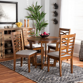 Baxton Studio Alicia Modern and Contemporary Grey Fabric Upholstered and Walnut Brown Finished Wood 5-Piece Dining Set