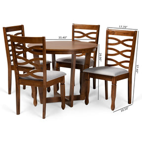 Baxton Studio Alicia Modern and Contemporary Grey Fabric Upholstered and Walnut Brown Finished Wood 5-Piece Dining Set