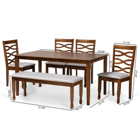 Baxton Studio Lanier Modern and Contemporary Grey Fabric Upholstered and Walnut Brown Finished Wood 6-Piece Dining Set