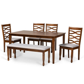 Baxton Studio Lanier Modern and Contemporary Grey Fabric Upholstered and Walnut Brown Finished Wood 6-Piece Dining Set Baxton Studio-Dining Sets-Minimal And Modern - 1