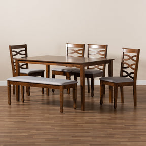 Baxton Studio Lanier Modern and Contemporary Grey Fabric Upholstered and Walnut Brown Finished Wood 6-Piece Dining Set