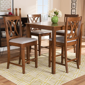 Baxton Studio Reneau Modern and Contemporary Grey Fabric Upholstered Walnut Brown Finished 5-Piece Wood Pub Set