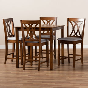 Baxton Studio Reneau Modern and Contemporary Grey Fabric Upholstered Walnut Brown Finished 5-Piece Wood Pub Set