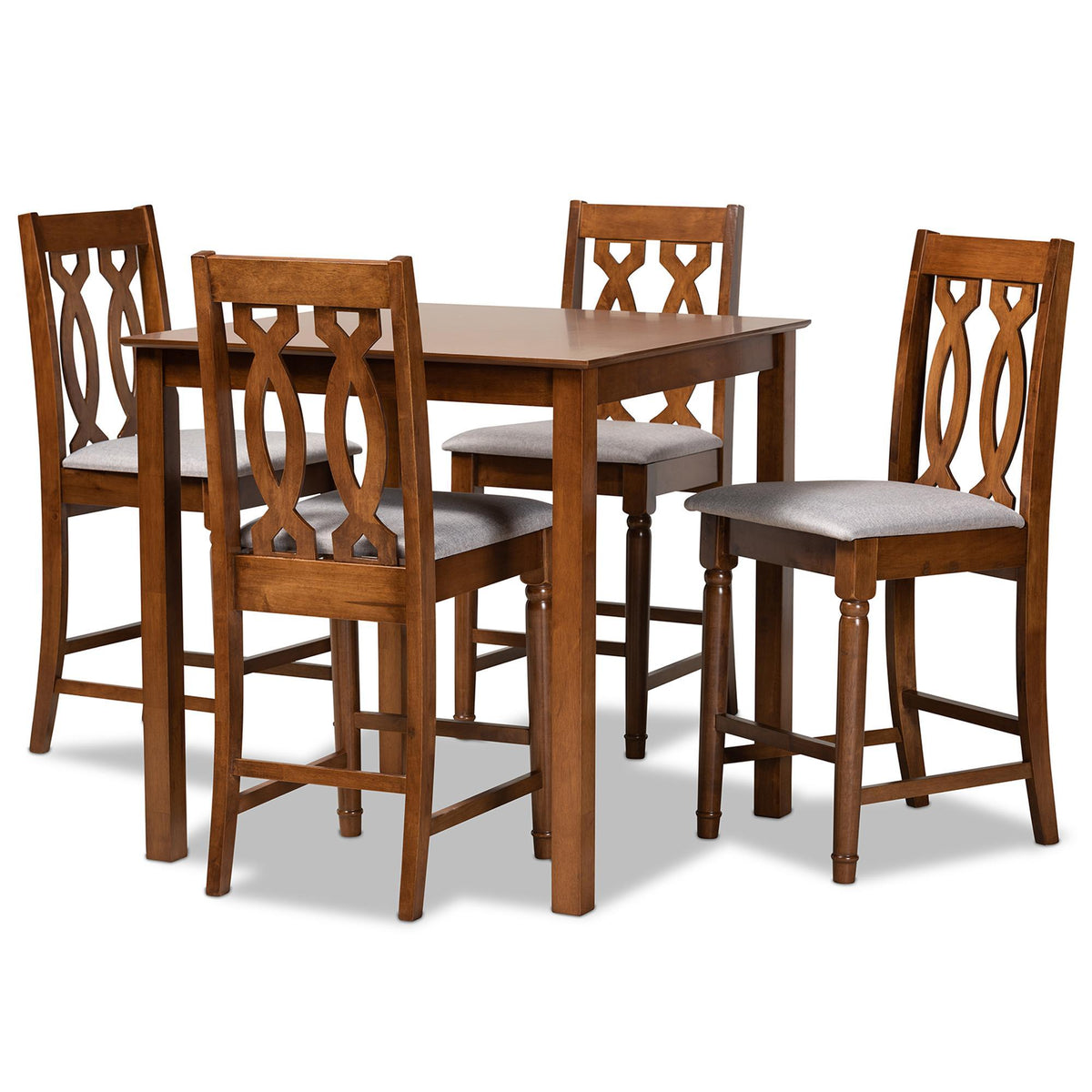 Baxton Studio Darcie Modern And Contemporary Grey Fabric Upholstered And Walnut Brown Finished Wood 5-Piece Pub Set - RH324P-Grey/Walnut-5PC Pub Set